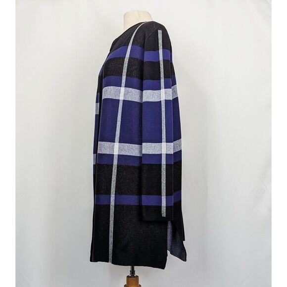 Anne Klein Cardigan Sweater Longline Purple Black White Plaid Misses Size L - Picture 3 of 6